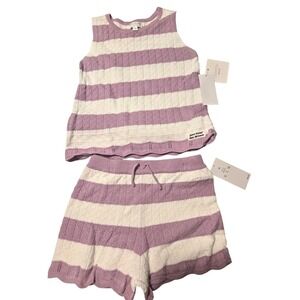 Grayson Mini Girls Lavender White Stripe Knit Tank Shorts Set Size 5T‎